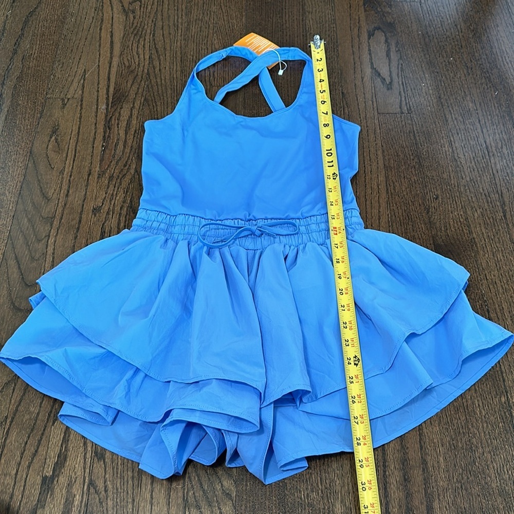 Women’s One Piece Blue Shorts Stretch Ruffle Running Workout Romper Bodysuit - Picture 5 of 8